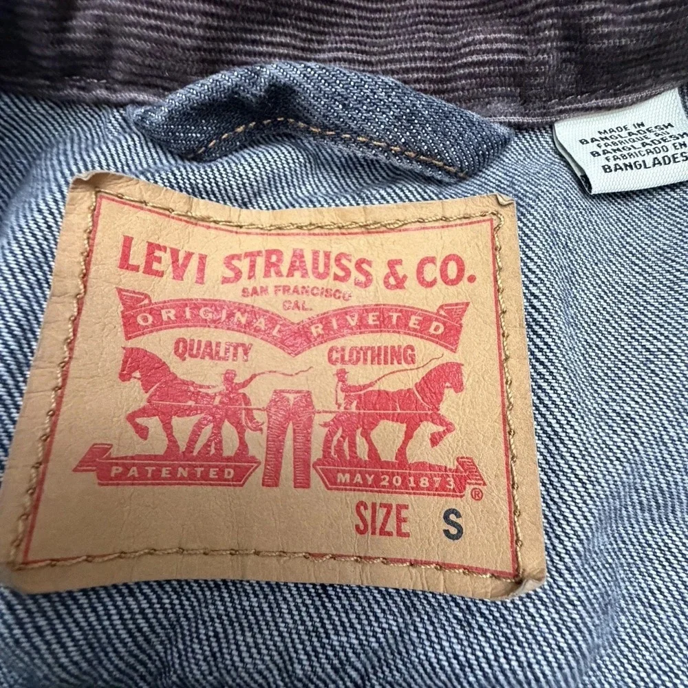 Levi's Stock Trucker Jacket Men's Small Black Denim Corduroy Collar Workwear